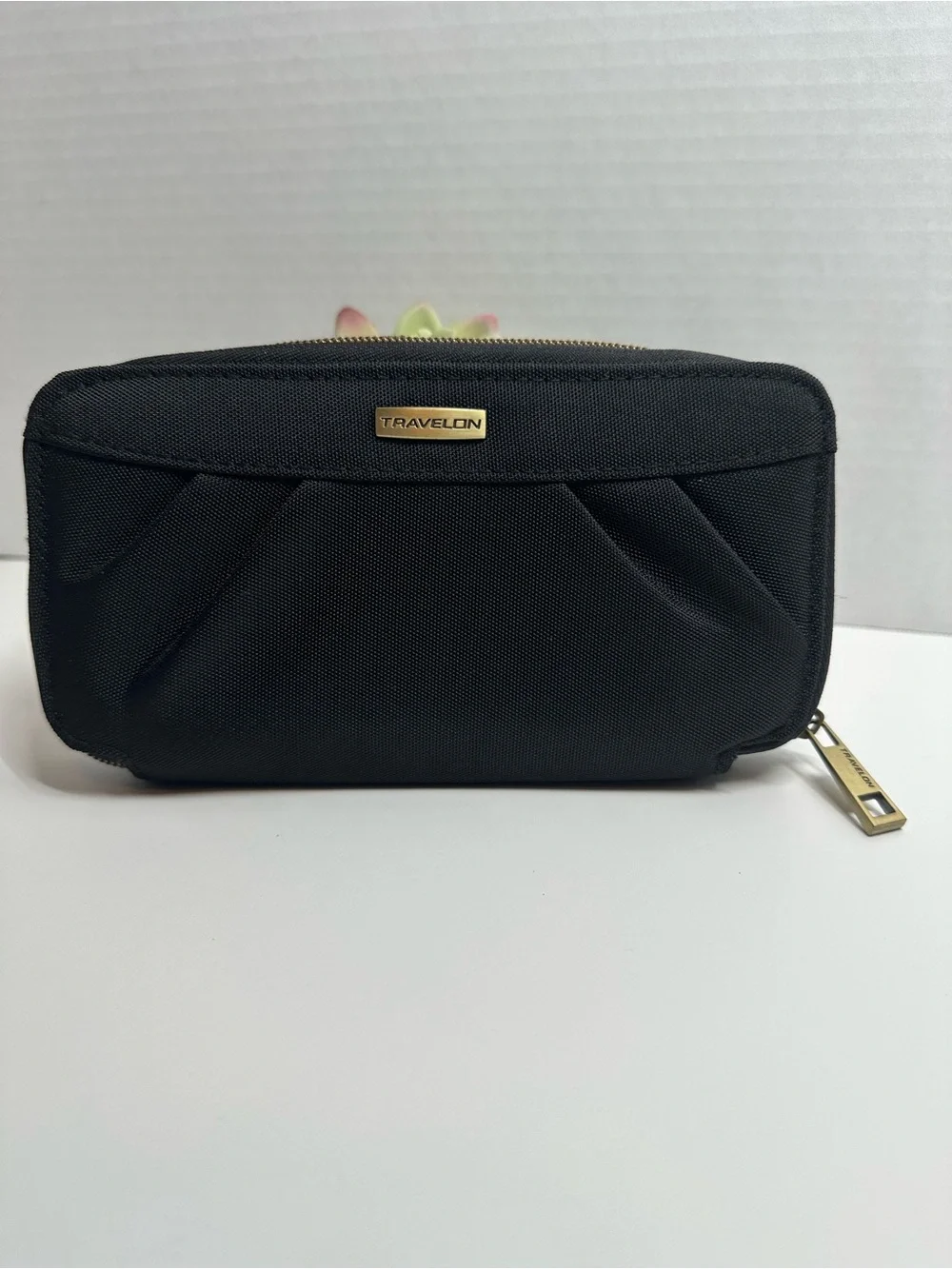Travelon Black Textured Zip Pouch with Gold Accent